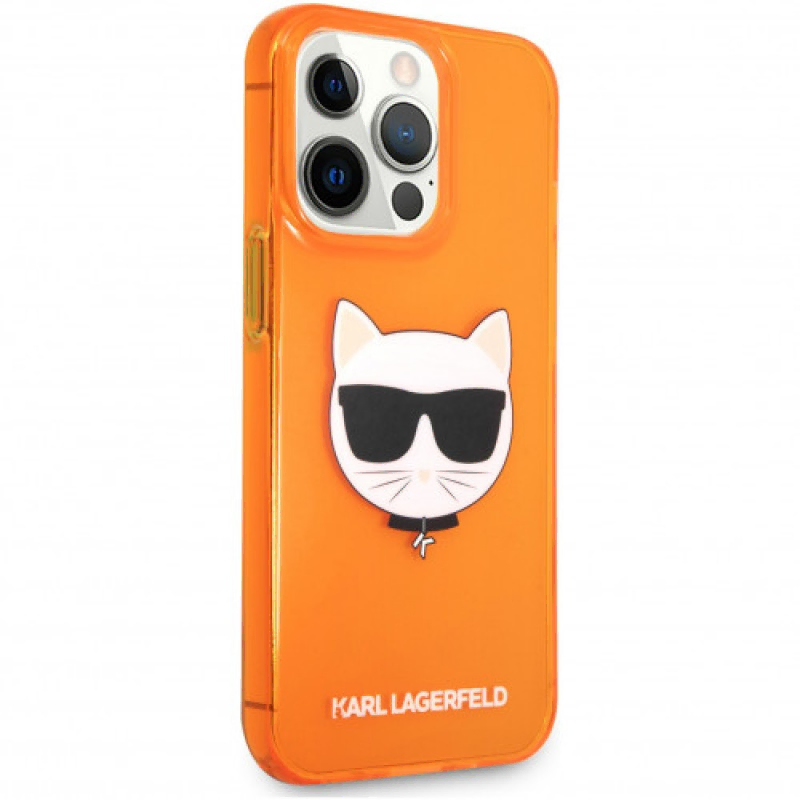 Чехол iPhone 13 Lagerfeld TPU FLUO Choupette Hard Transp Orange