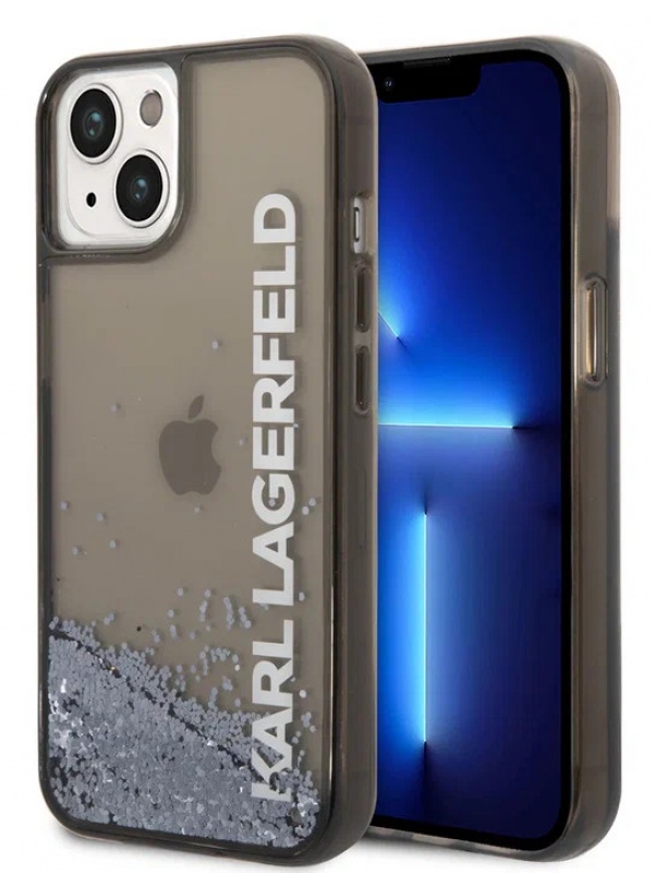 Lagerfeld для iPhone 13 чехол Liquid Glitter Elongated logo Hard Translucent black