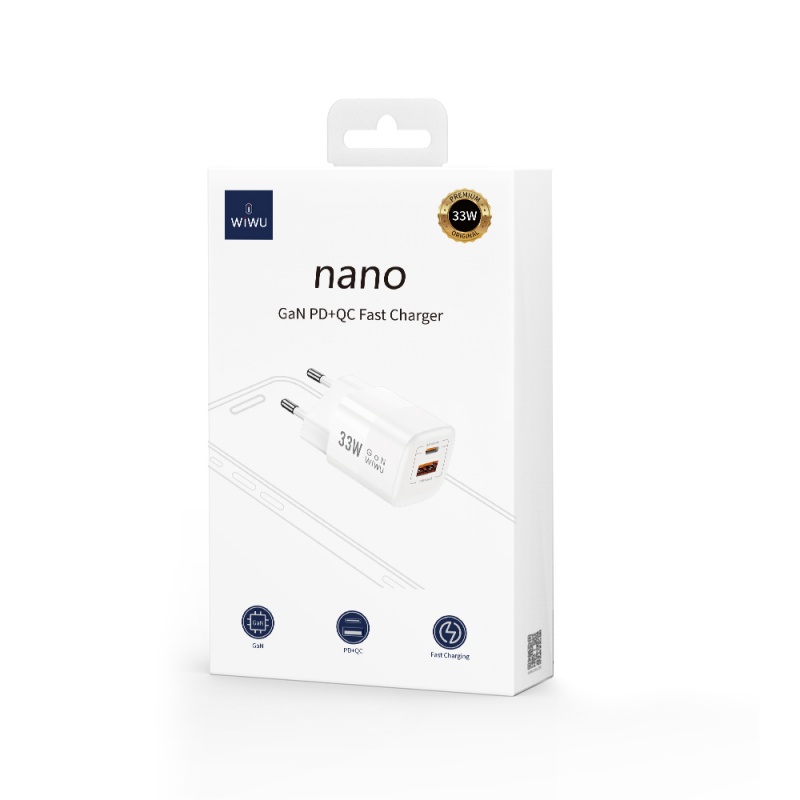 Блок WIWU Nano GaN USB-C+USB-A 33Вт