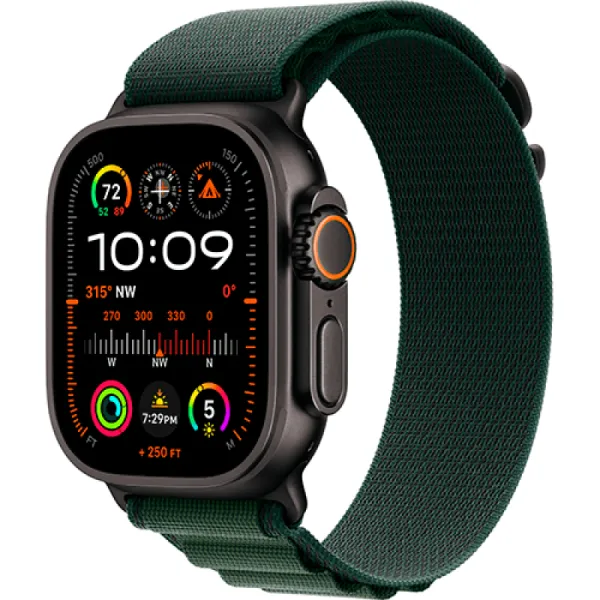 Apple Watch Series Ultra 2 49mm Black Titanium Case with Dark Green  Alpine Loop L